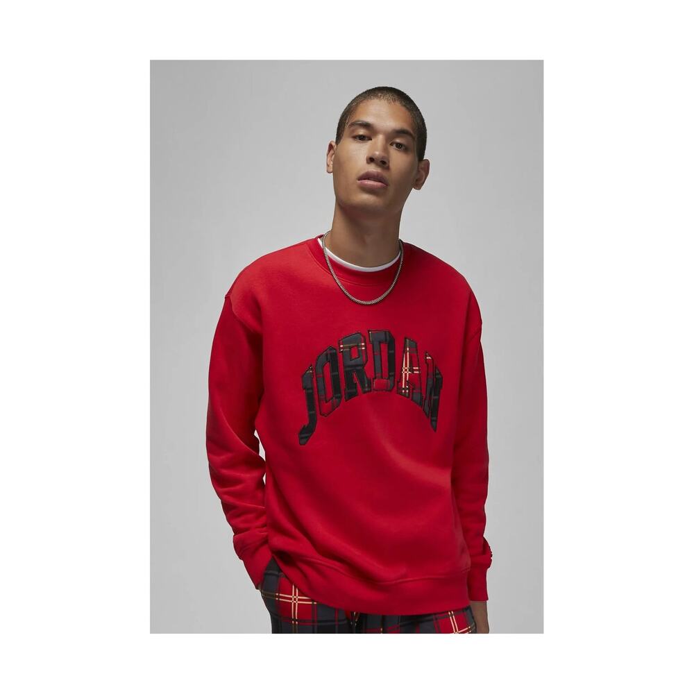Jordan Essential Holiday Sweatshirt L Red Plaid Logo Fleece Crewneck Pullover